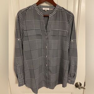 Calvin Klein, houndstooth blouse button up long sleeves can‎ convert to short